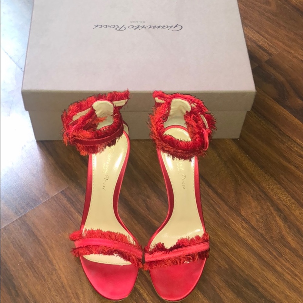 Gianvito Rossi Red Fringe Satin Sandals
